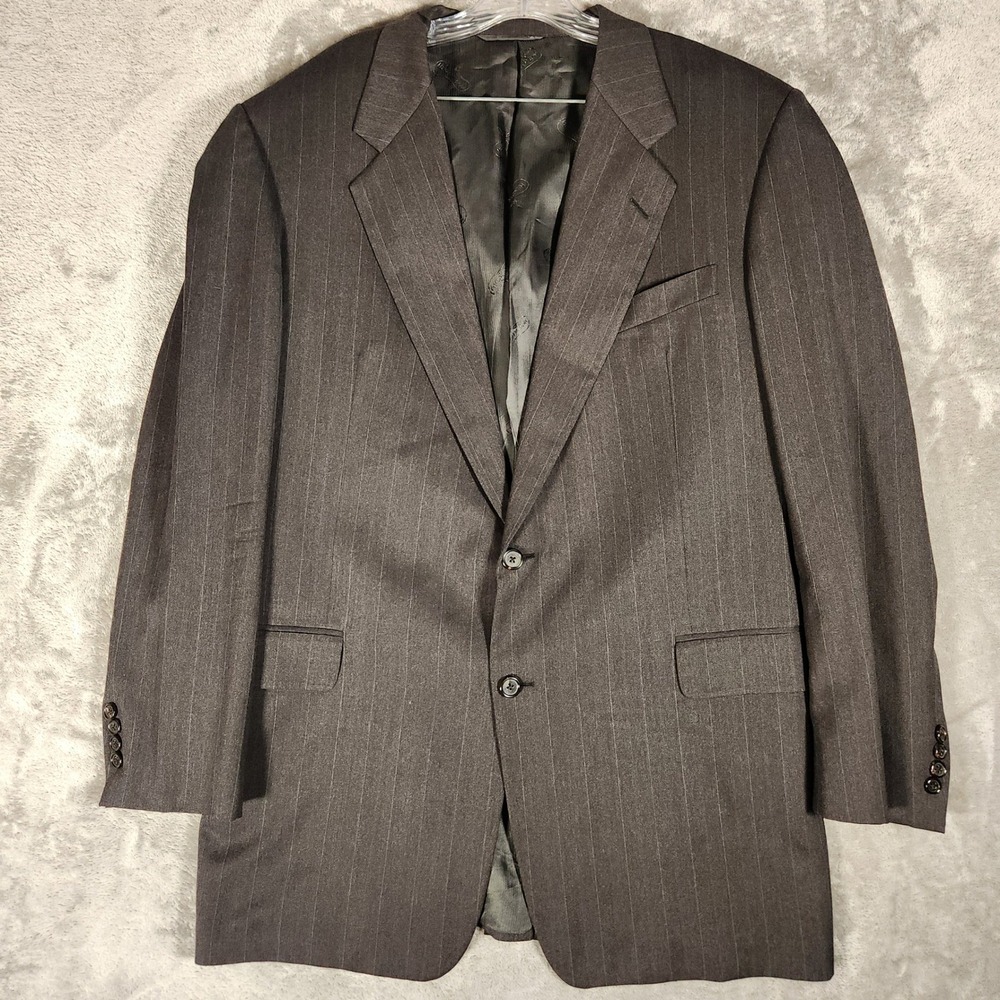 Hickey Freeman Blazer Mens 46R Gray Excellent Pinstripe Wool 2-Button Sport Coat